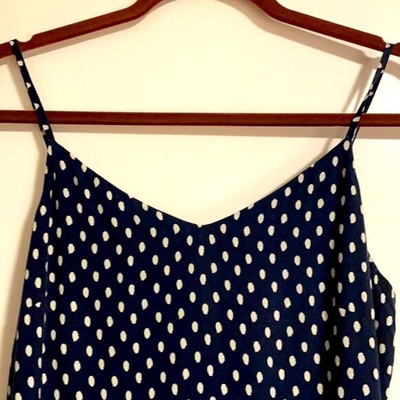 GAP navy & white polka dot spaghetti strap full skirt smock back rayon dress S - Picture 2 of 8